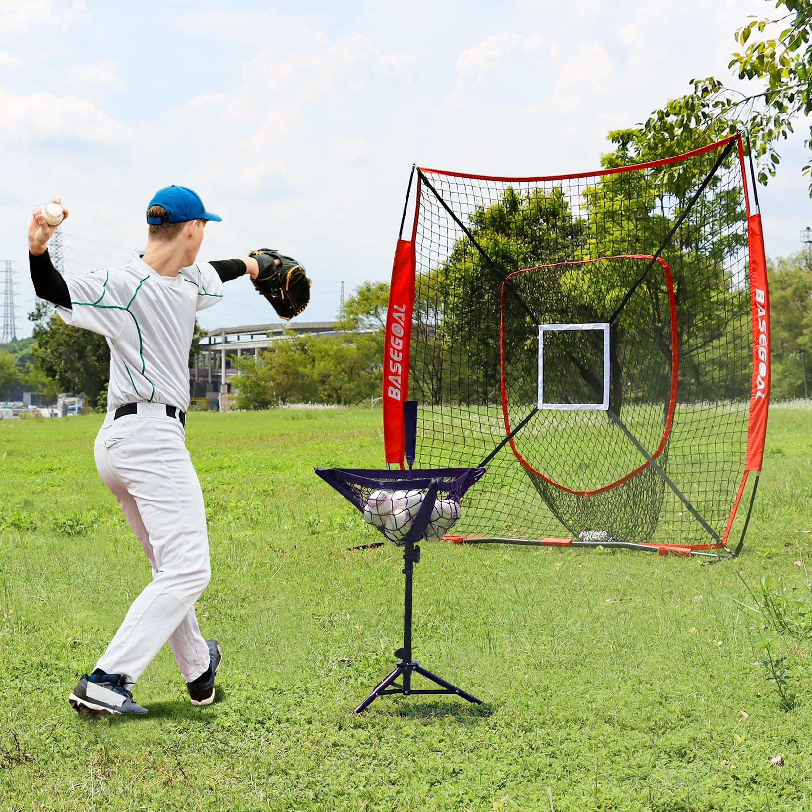 BaseGoal Batting Tee Baseball-T-Shirt, Softball-Reise-T-Shirt, tragbar, Stativ, Gummi-Tee für Schlagtraining, Übungen, mit Baseball-Caddy und Tragetasche