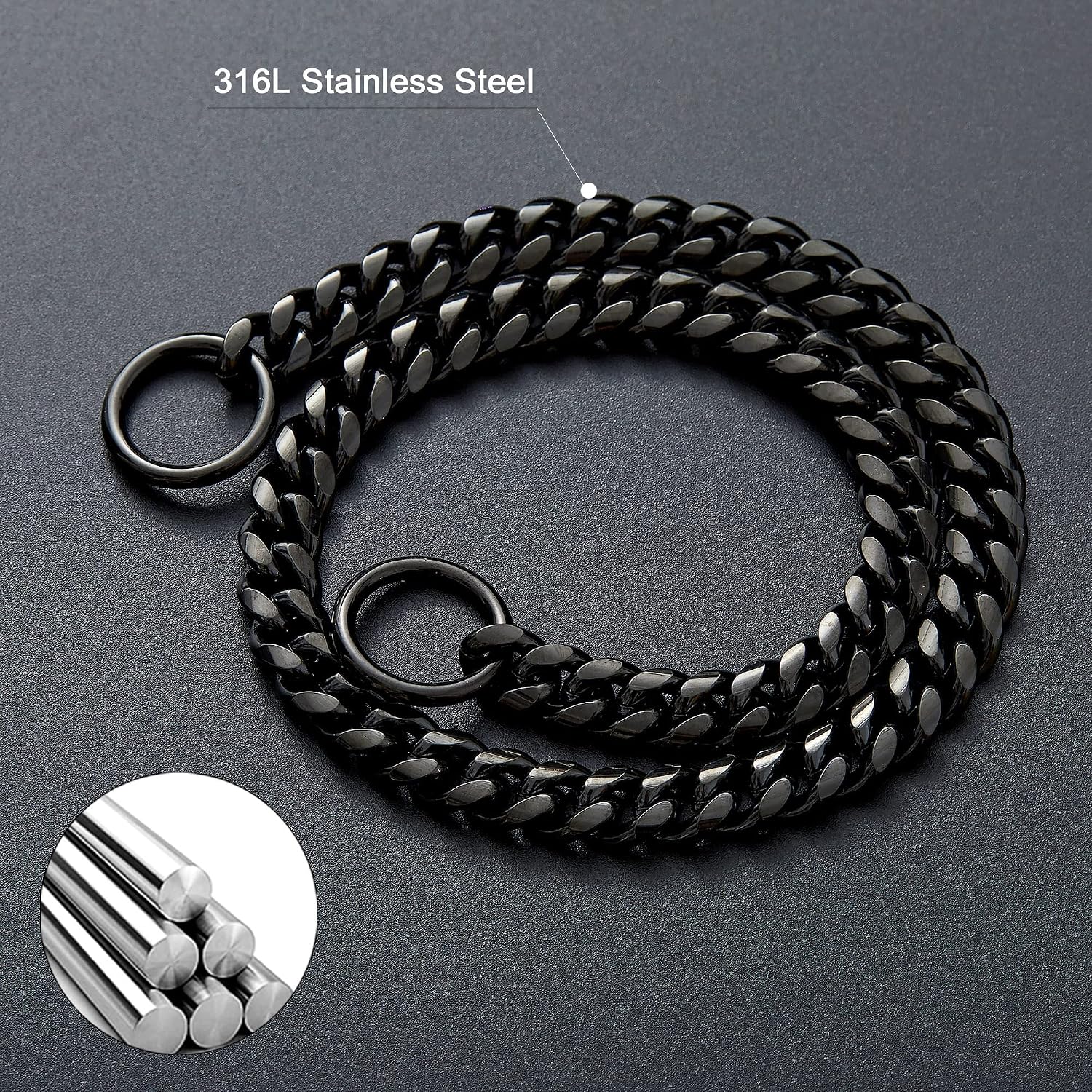 Dog Chain Collar Dog Walking Collar 15mm Black Strong Stainless Steel Cuban Link Chain Collar for Small Medium Dogs（10 Inches