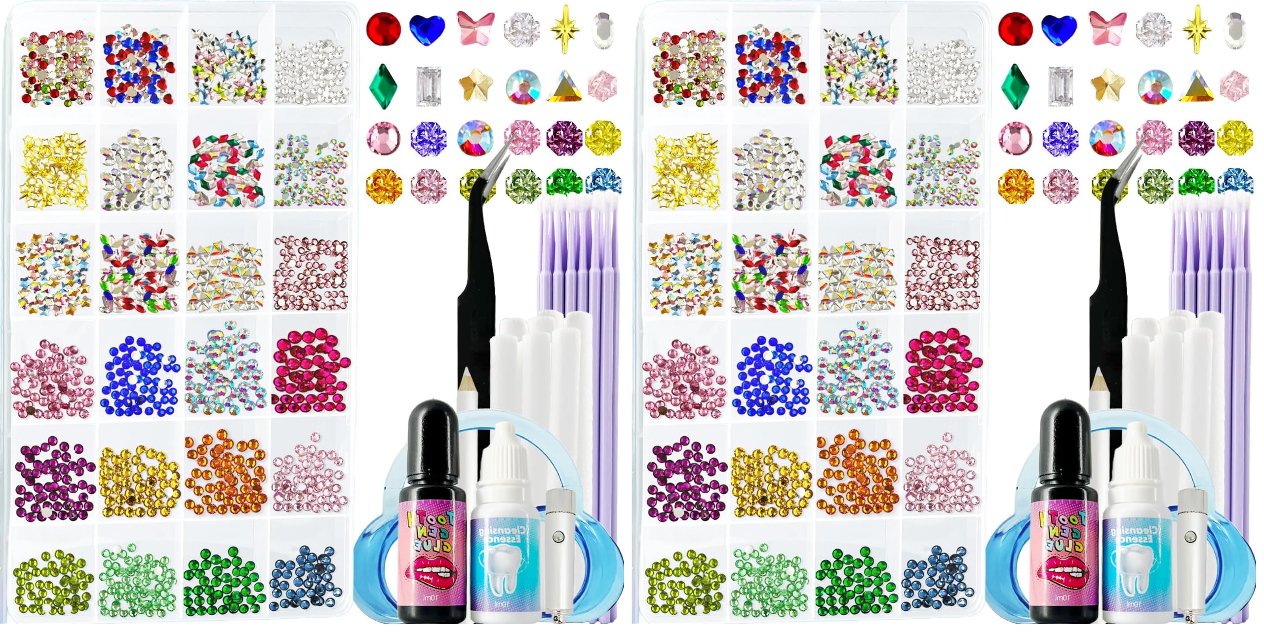 CiikDux DIY Tooth Jewelry Kit - 770 Crystals, 12 Shapes Bedazzle Gems, Teeth Jewelry Starter Set (Pack of 2)