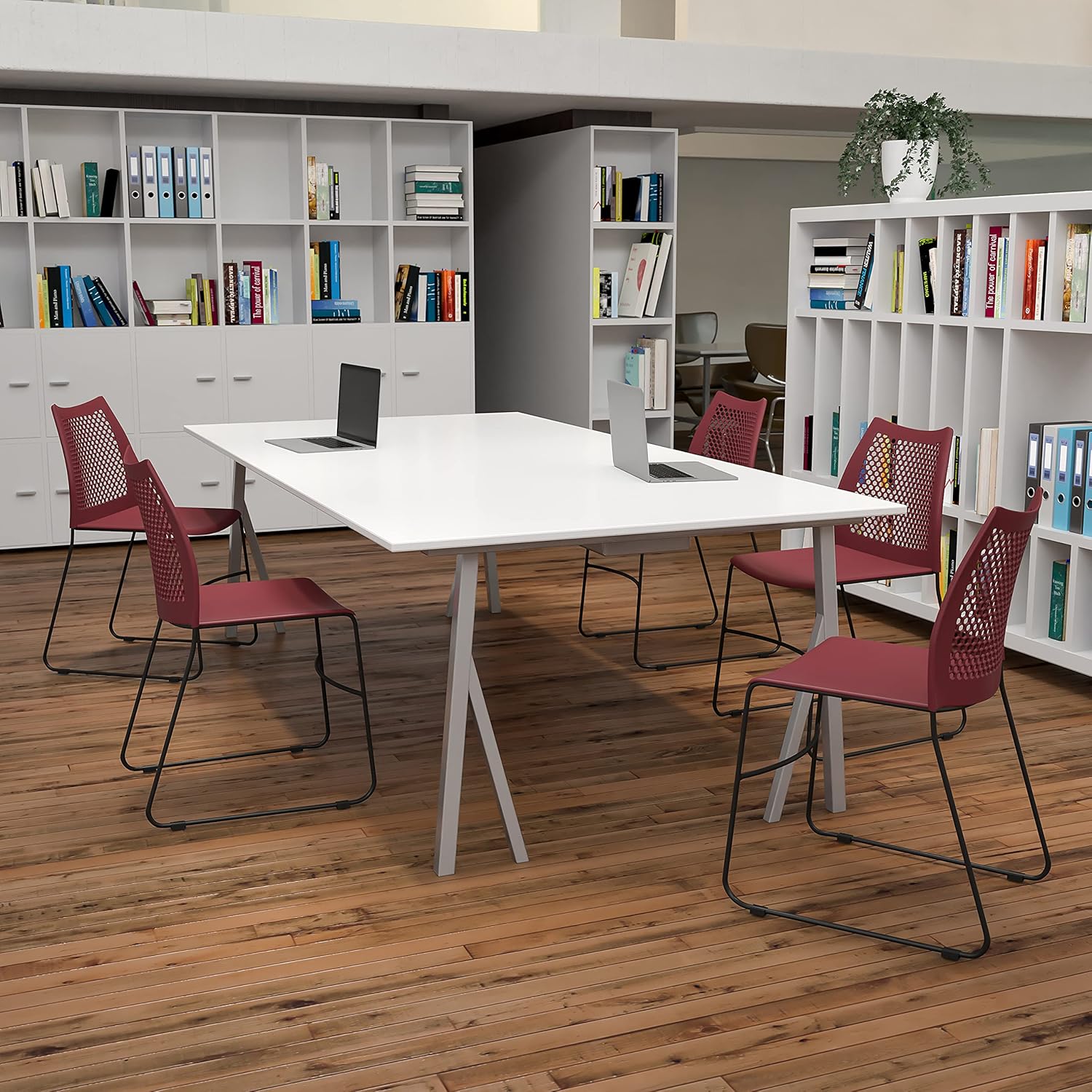 Flash Furniture 5 Pack HERCULES Series 661 lb. Capacity Black Stack Chair with Air-Vent Back and Black Powder Coated Sled Base: Furniture & Decor