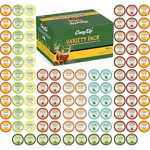 Cozy Up Paquete variado de 100 unidades, compatible con cafeteras Keurig, incluye verde, negro, jazmín, Earl Grey, English Breakfast, Oolong, menta,
