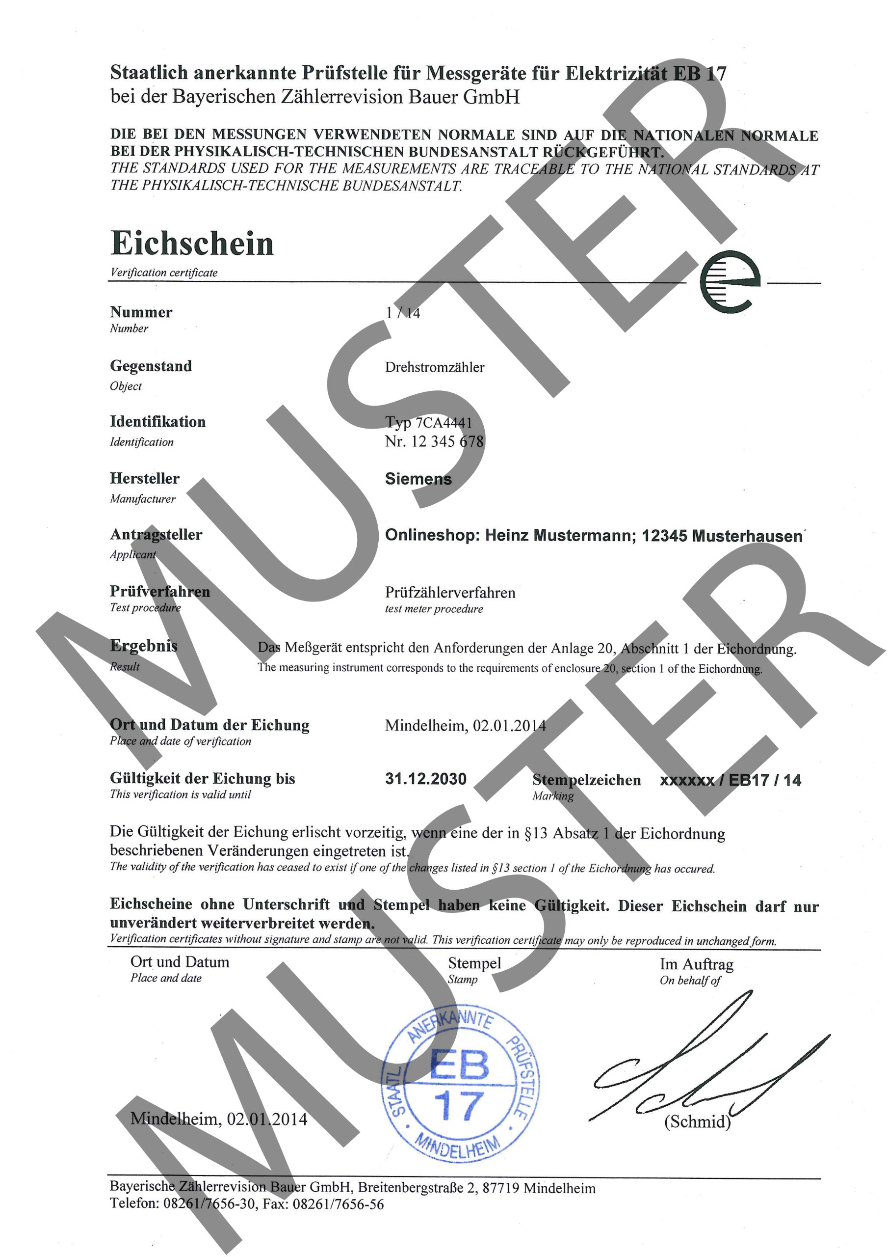 Drehstromzähler 10(60) A geeicht mit Eichschein (Zertifikat) für Verrechungszwecke zugelassen max. 41,4 kW von Prüfstelle EBY17