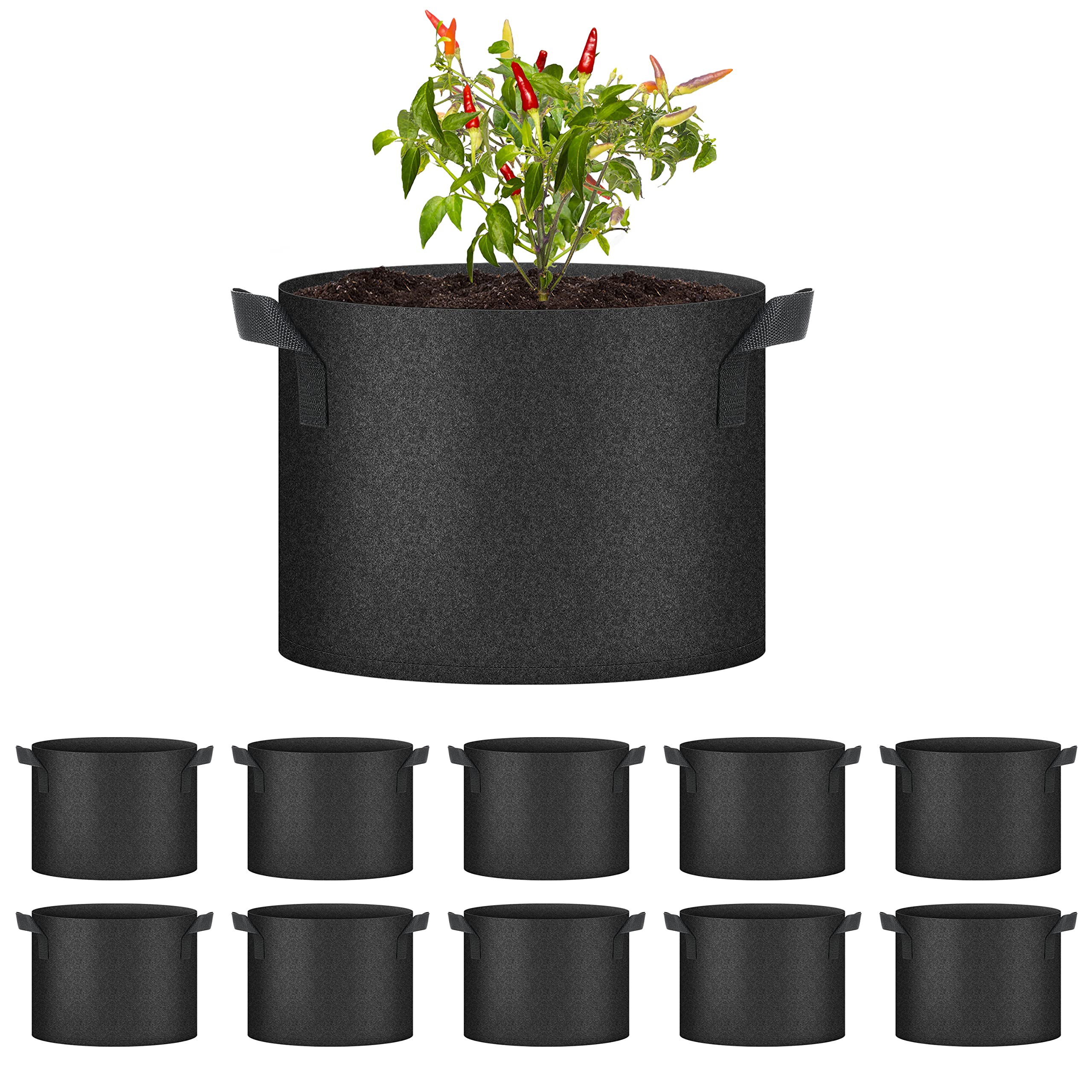 HealSmart Plant Grow Bags 10 Gallon, Tomoato Planter Pots 10-Pack with Handles, Aeration Nonwoven Fabric, Heavy Duty Gardening Planter for Vegetable, Herbs and Flowers, Black