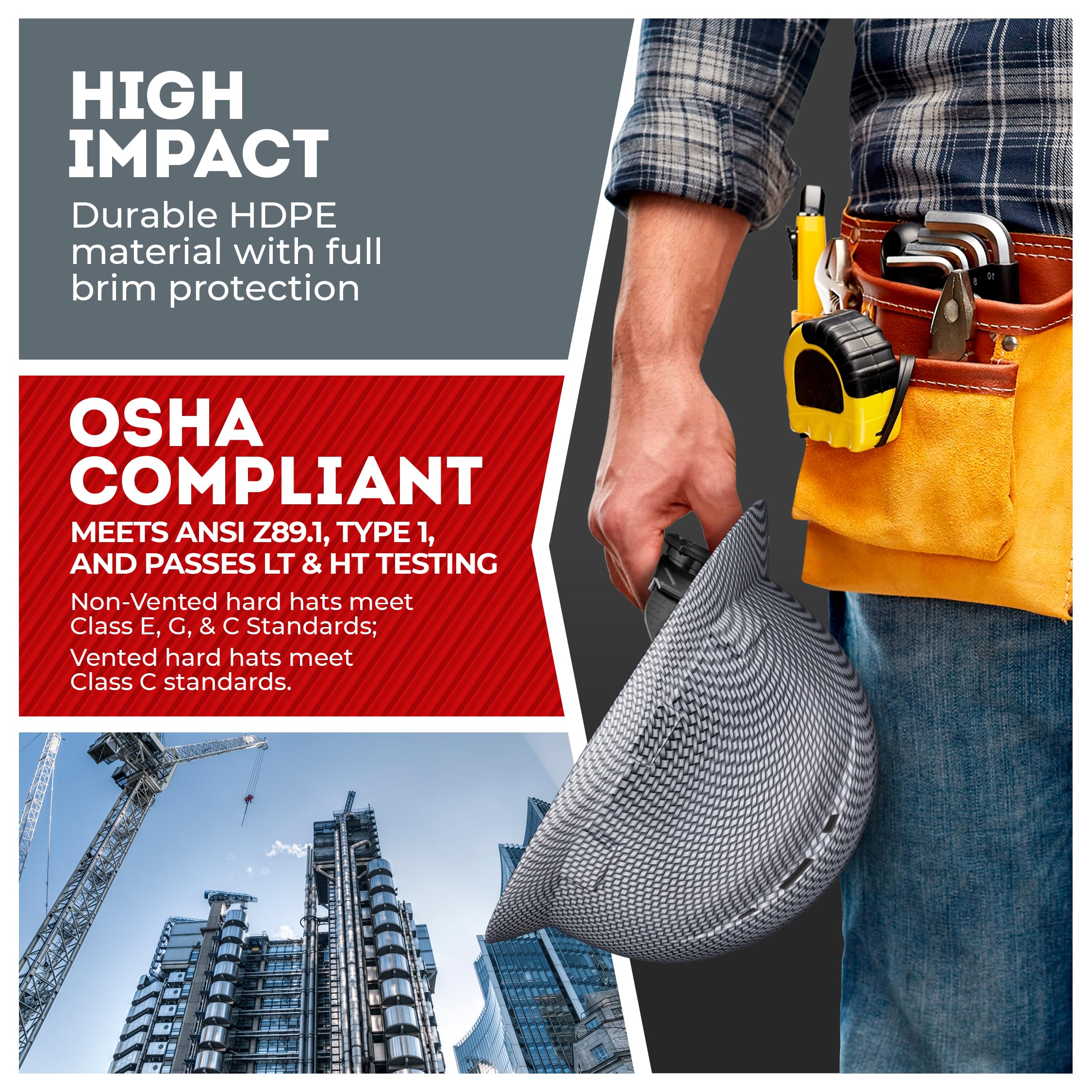 Casque de sécurité OSHA à large bord ventilé en fibre de carbone avec suspension à 6 points