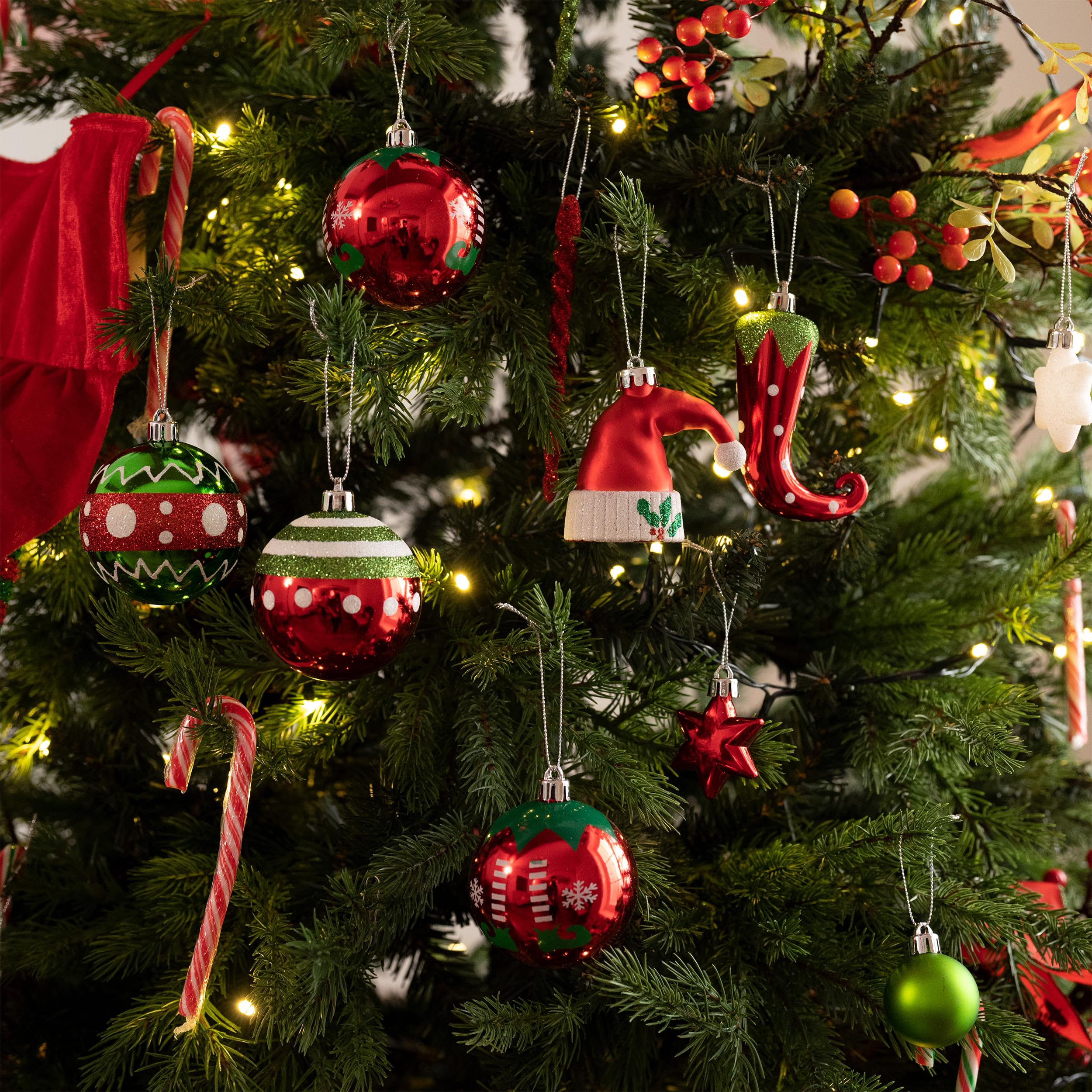 Valery Madelyn Lot de 70 décorations de Noël incassables à Suspendre pour Sapin de Noël (Rouge, Vert, Blanc)