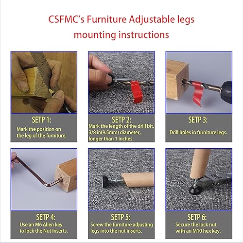 Miniatura 5 de Pies giratorios para muebles (0.984 in 14-20,8 unidades) parte inferior de PTFE (teflón), almohadillas de ajuste de vástago roscado,