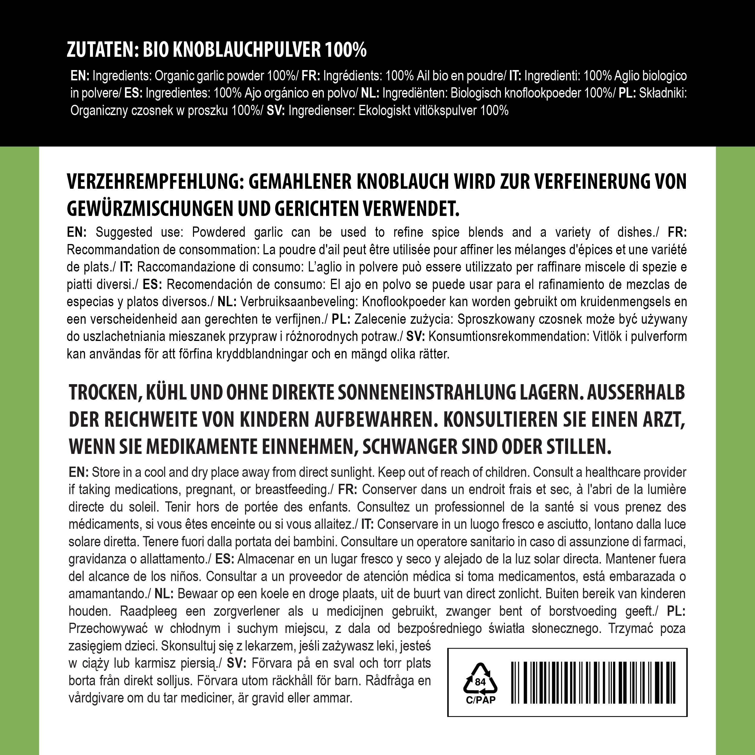 Alpi Nature Ail en Poudre BIO 1kg, Ail Déshydraté Moulu, Poudre d'Ail pour la Cuisine