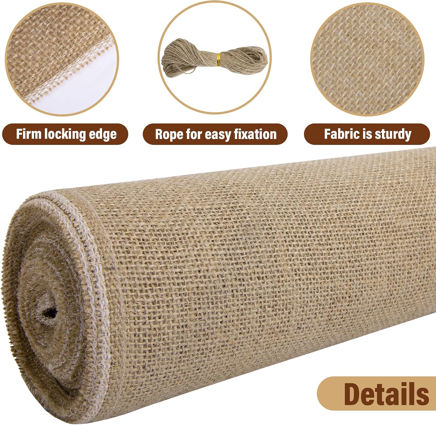 15.7in x 19.7ft Natural Burlap Tree Wrap Rolls- Burlap Fabric Tree Trunk Protector- Burlap Plants Wrap Bandage with Ropes- Frost & Freeze Protection Cloth for Outdoor Trees, Shrubs, Plants in Winter