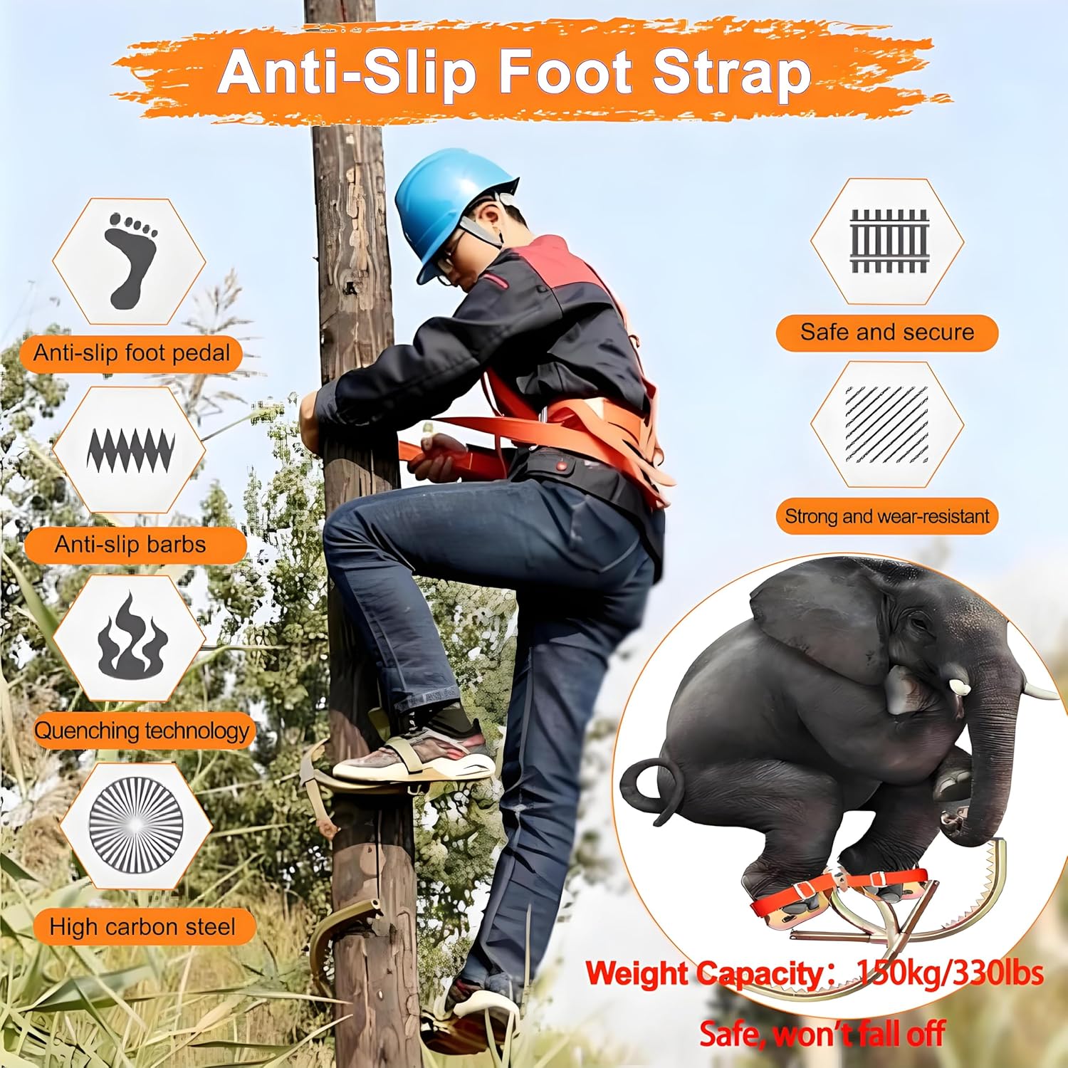 Tree Pole Climbing Spikes, Tree Climbing Gear, Electrician Climbing Pole Foot Buckle,Thick Non-Slip Climbing Pole Nail for Outdoor Jungle Survival Fruit Picking(60cm/23.6in, Yellow)