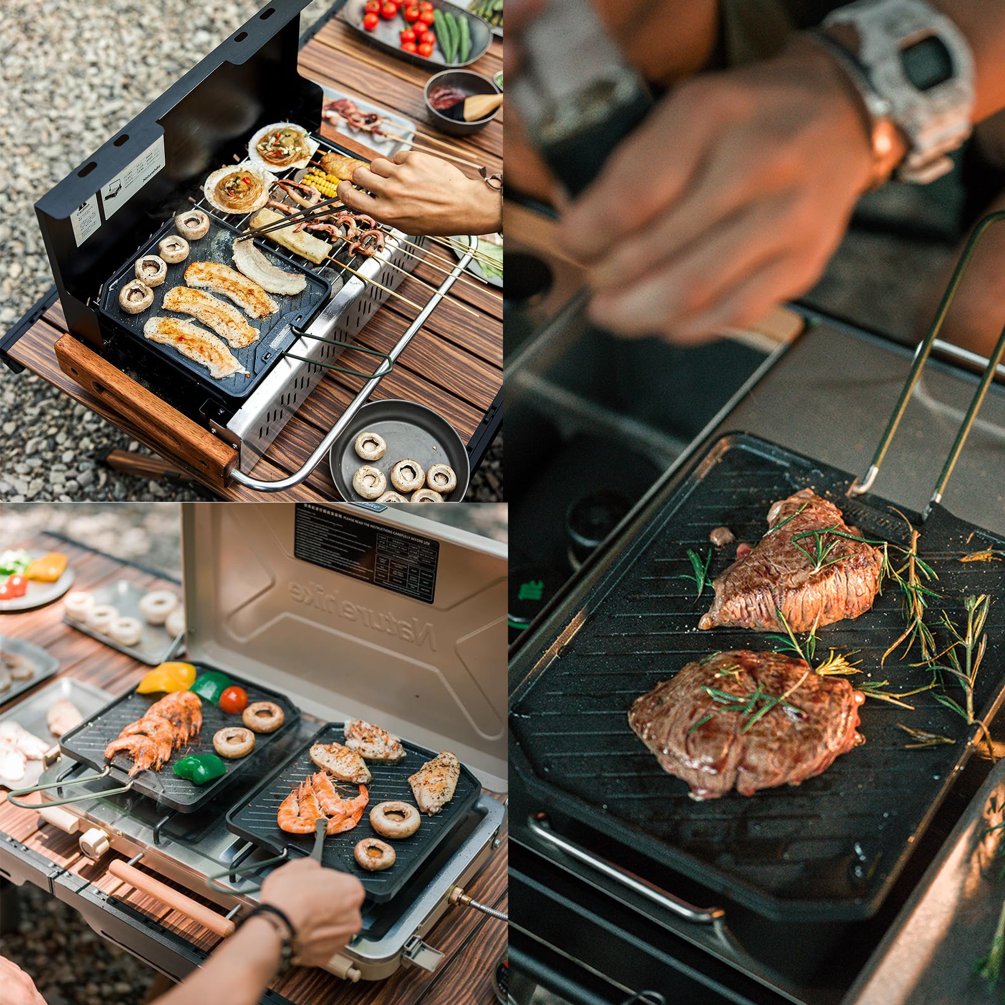 Naturehike patelnia nieprzywierająca, składany uchwyt, patelnia do grillowania na zewnątrz, aluminiowa patelnia do steków, przenośna i lekka (0,5 kg), łatwa do czyszczenia, nadaje się na kemping i