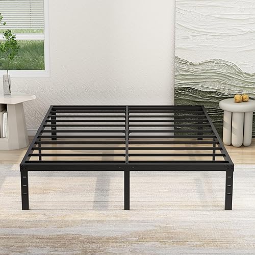 Miniatura 3 de Marco de cama Queen de 14 pulgadas, soporte de listones de acero resistente de 2500 libras, sin ruido, no necesita somier, fácil montaje, color negro