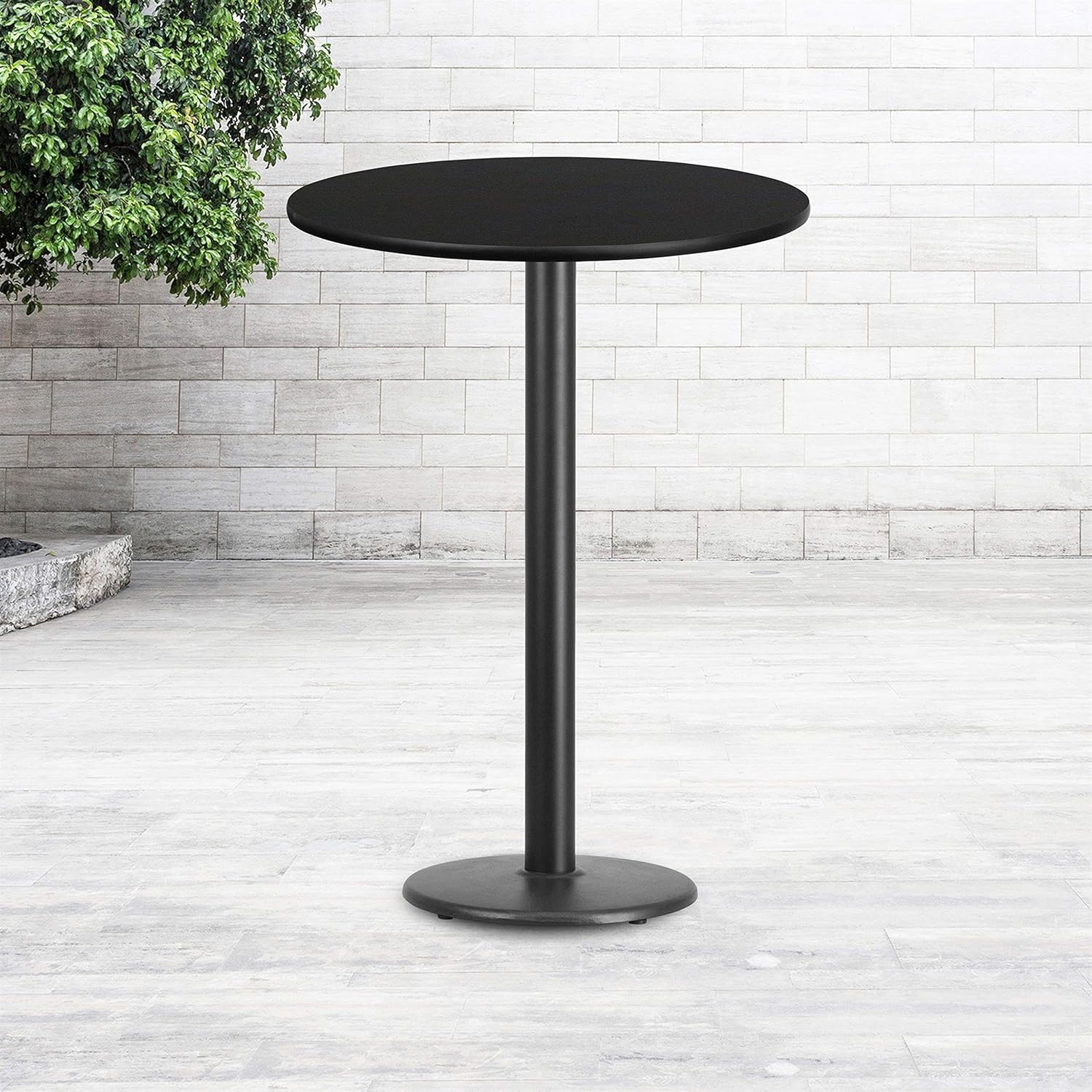 BOWERY HILL 30" Round Pub Table, Black Laminate Top, Cast Iron Base, Durable Design, 1.125" Thick Top, 18" Round Base, Bar Height Table for Home Dining or Commercial Restaurant Use