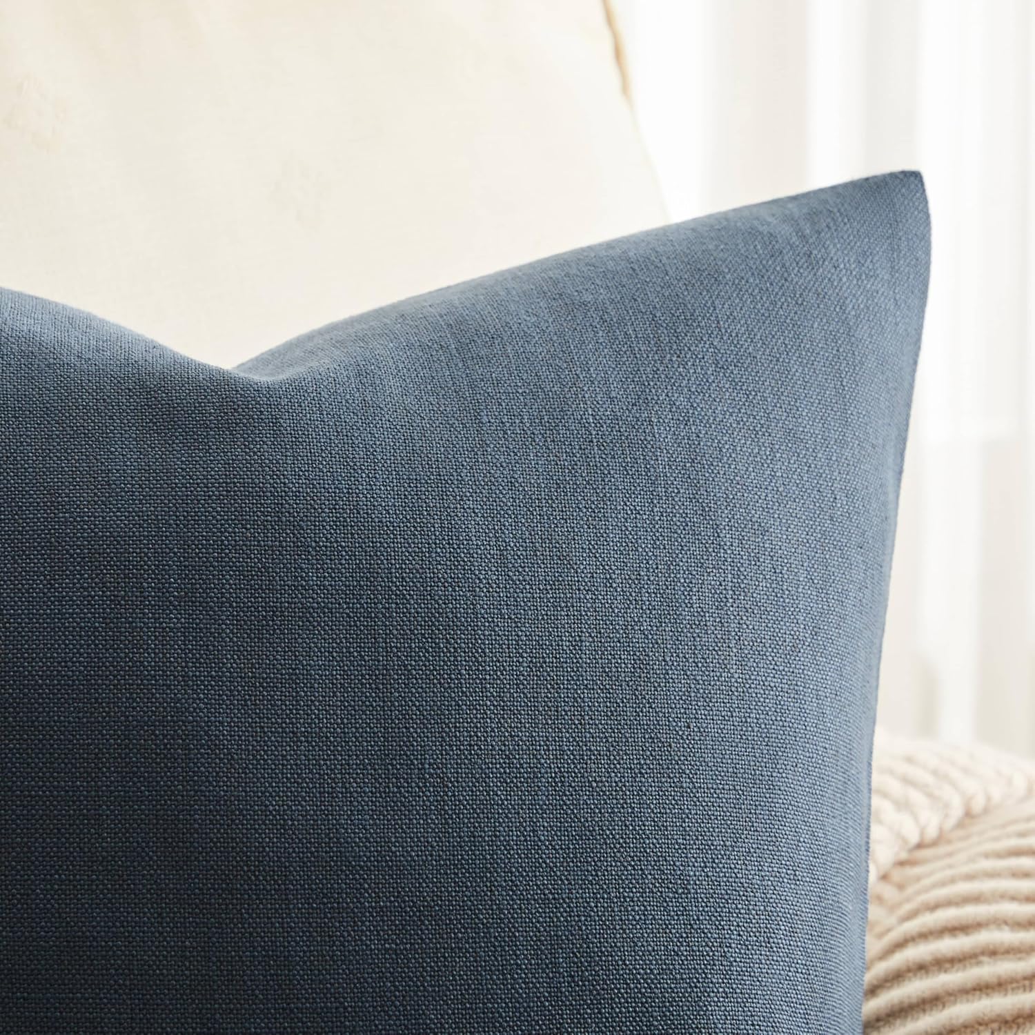 ZeeMart Rustic Cotton Linen Throw Pillow Covers Set of 2, 24x24 Inch Navy, Farmhouse Style Decorative Couch Pillow Cases Cushion Covers for Sofa Bed Living Room Home Decor