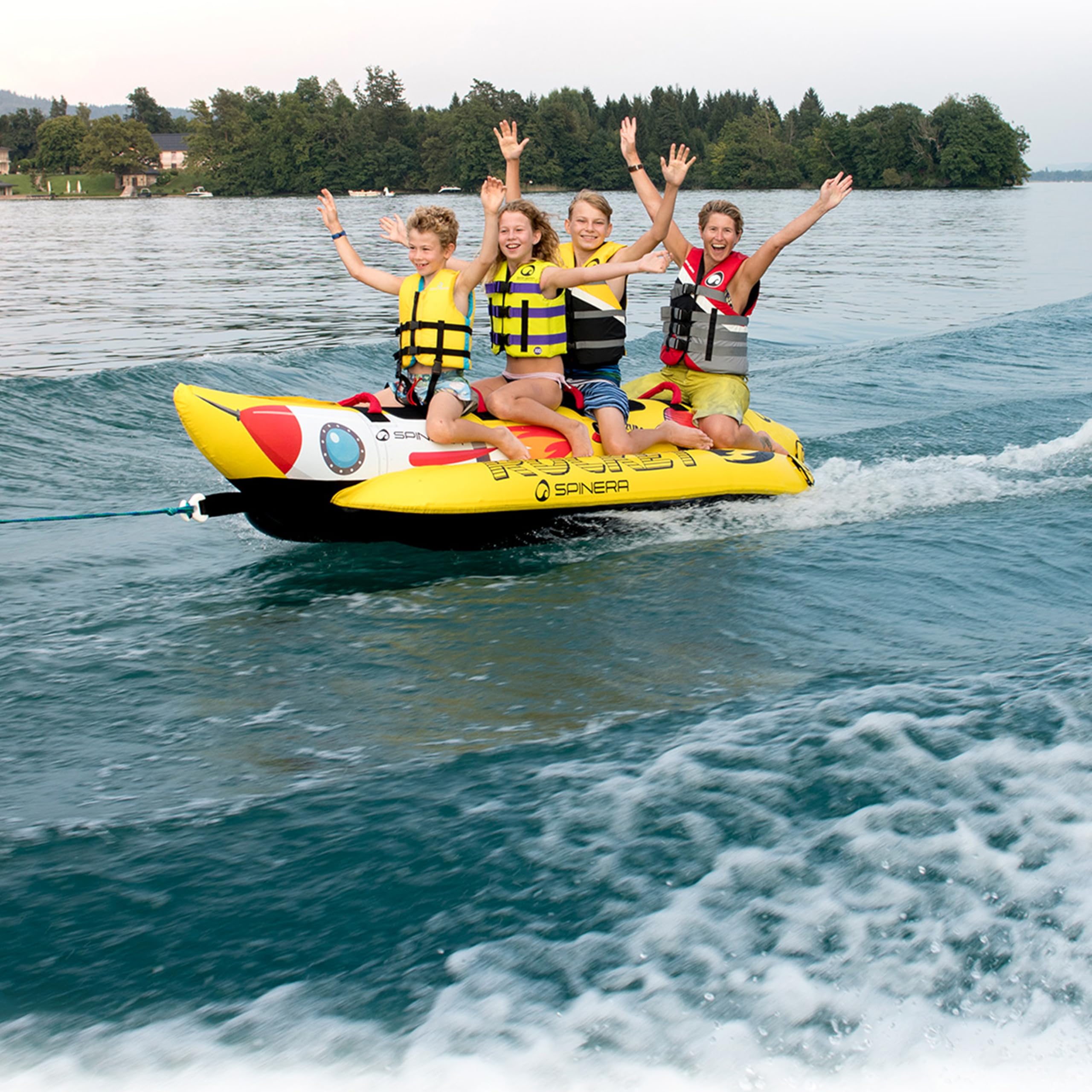 SPINERA Rocket 2 3 4 Towable Banana Tube für 2–4 Personen aufblasbares Wassersport-Tube Neopren-Handgriffe Nylonhülle 3-Kammern-System