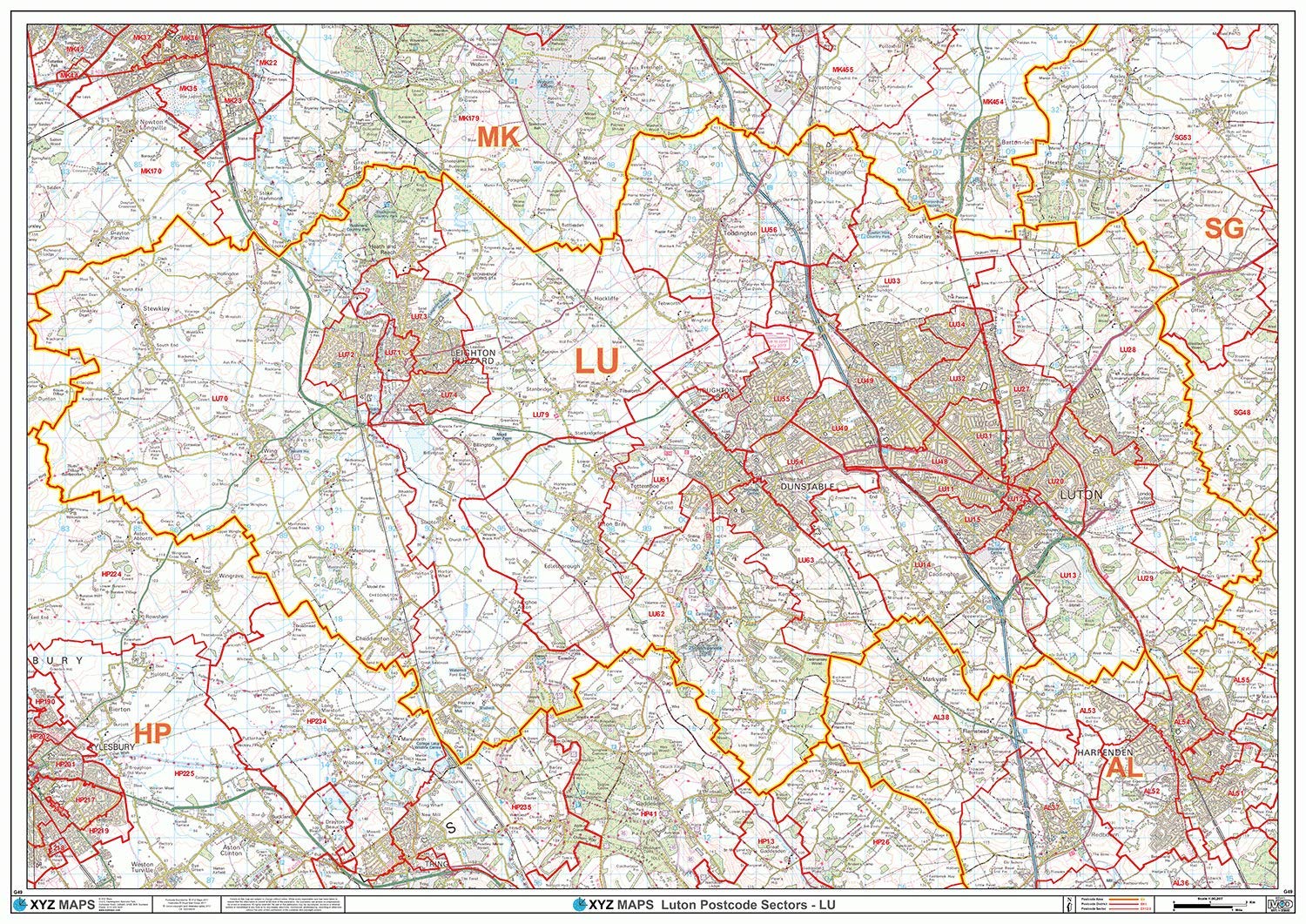 Luton - LU - Postcode Wall Map - Paper