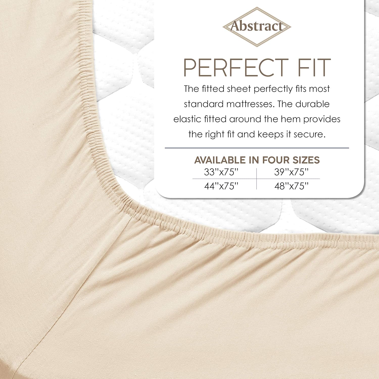 Abstract Fitted Bed Sheet - 100% Cotton Snug Fitted Bed Sheets for Narrow Twin/Rv Bunk/Camping Cot - Breathable Fabric - Deep Pockets Up to 12 Inch (Beige, 44" x 75")