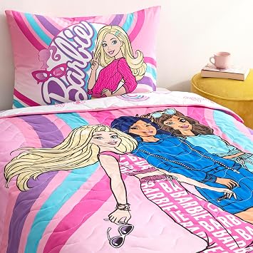 CROWN Barbie Imagine Standard Cotton-Polyester Duvet Cover Set, Pink, Single