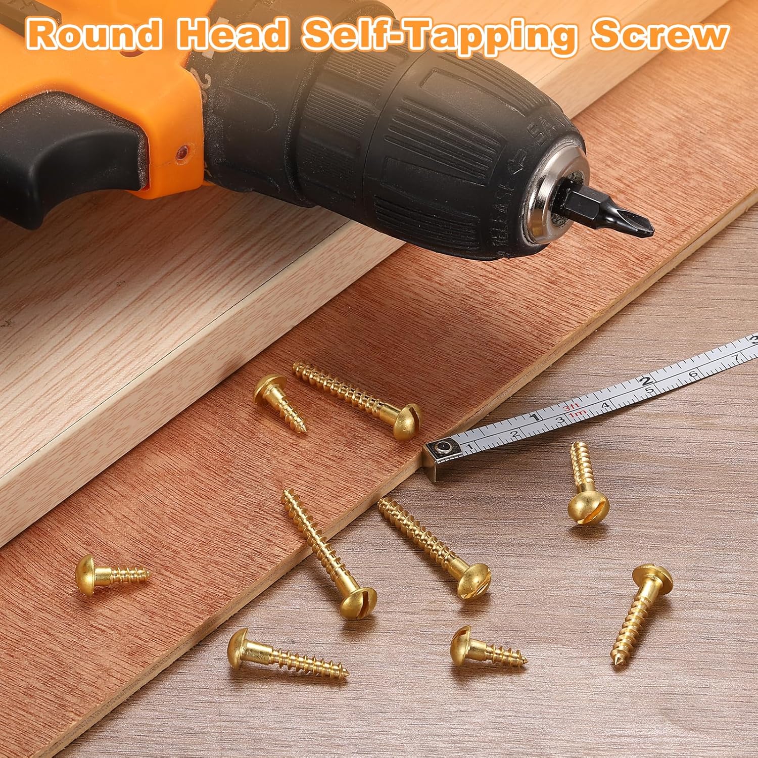 uxcell Wood Screws M4 x 30mm Slotted Round Head Copper Self-Tapping Screw for DIY Woodworking Home Industry 150 Pcs