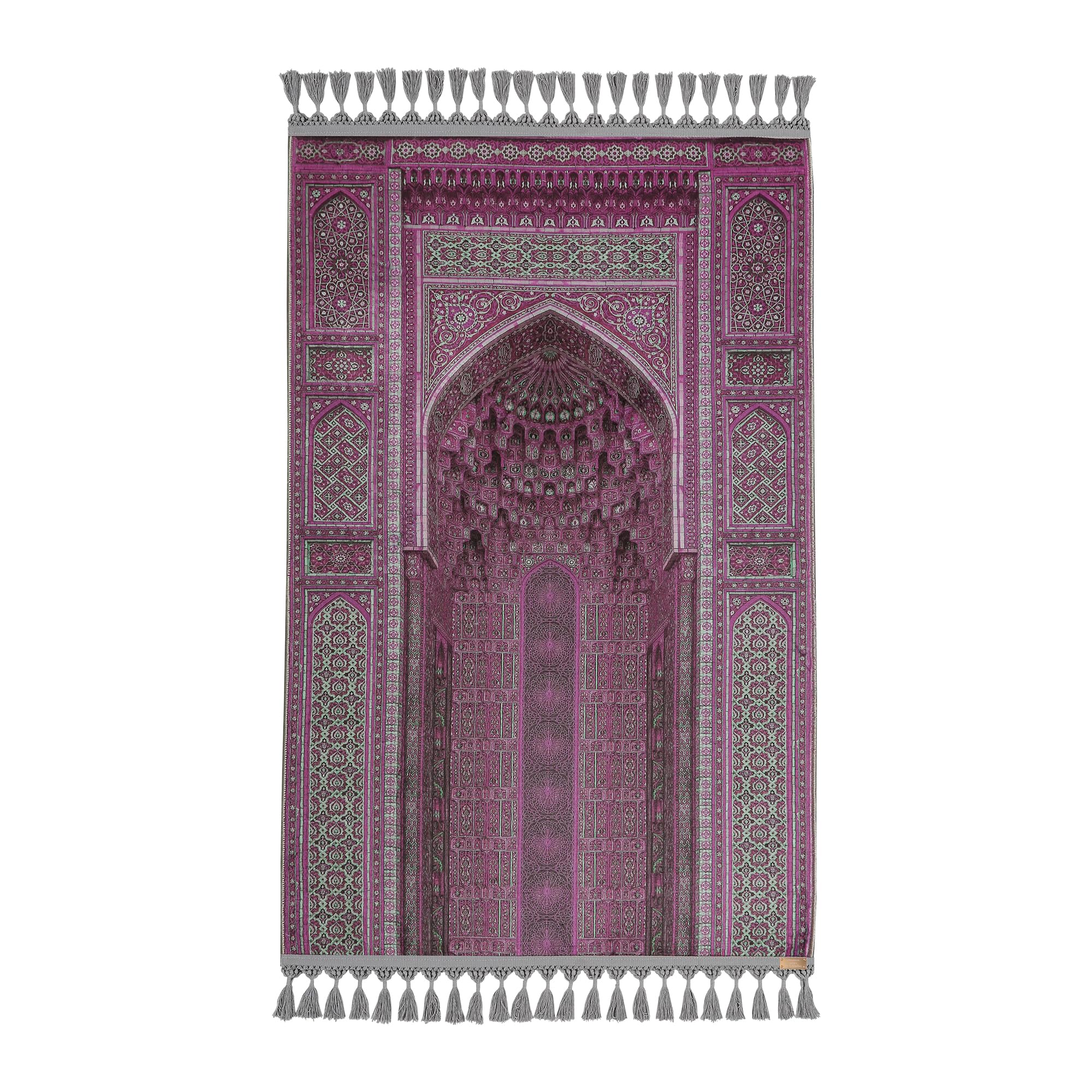 Tapis de prière traditionnel turc allmode homestyle, motif arche violet et gris avec pompons
