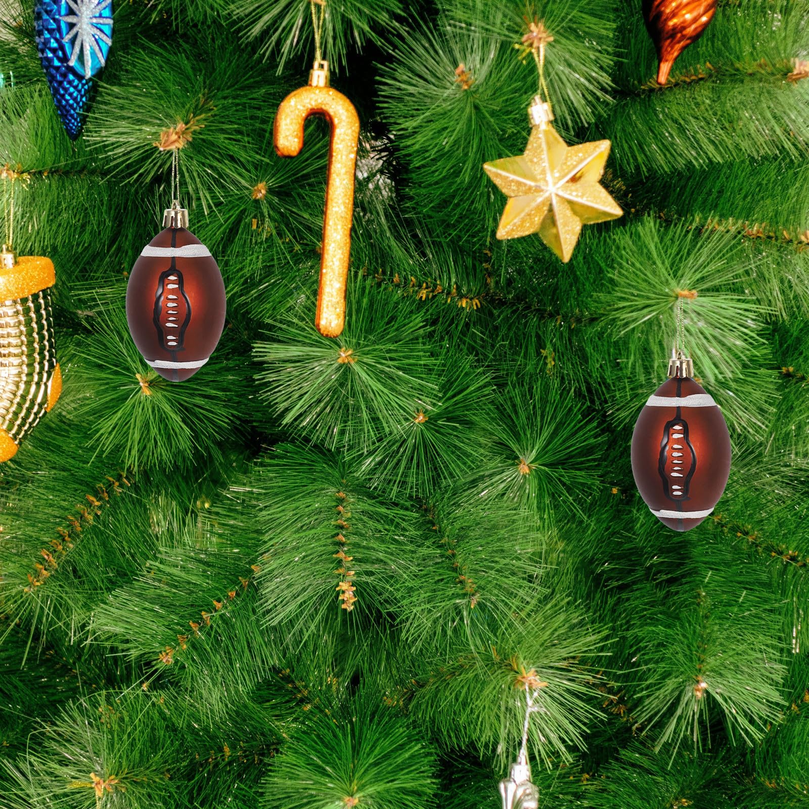 PACKOVE Rugby 6cm Große 6 Stück aus Bruchsicherem Kunststoff Weihnachtskugeln Christbaumkugeln für Weihnachtsbaum und Hochzeitsdekoration