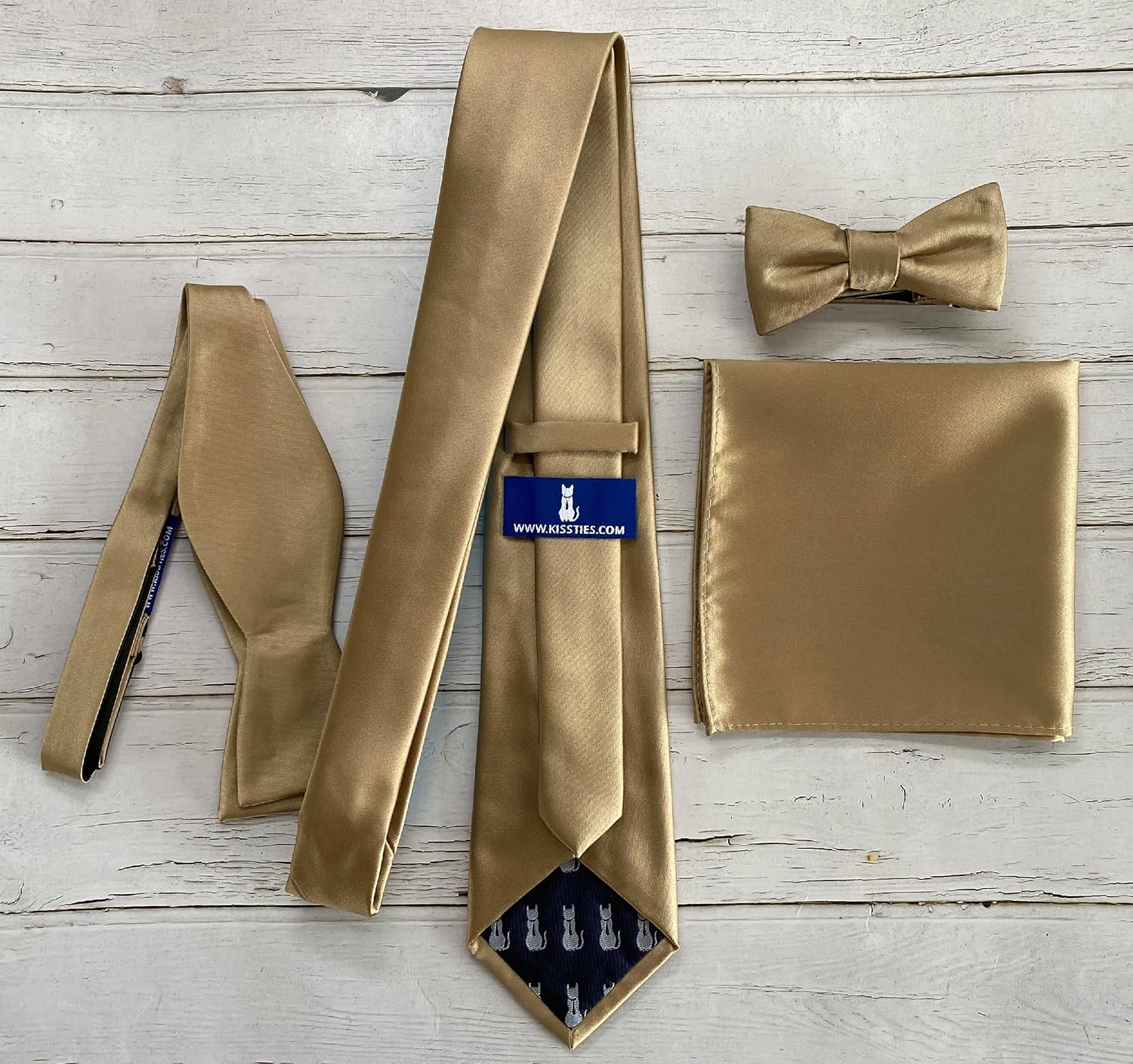 KissTies Satin Tie Set Solid Ties Mens Necktie + Pocket Square