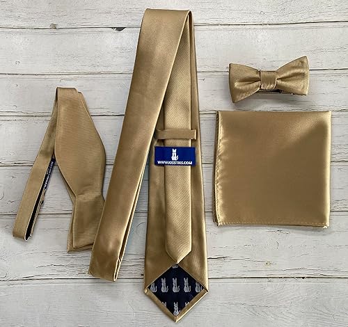 Vista 196 de KissTies Juego de corbatas de satén para hombre + pañuelo de bolsillo Rojo