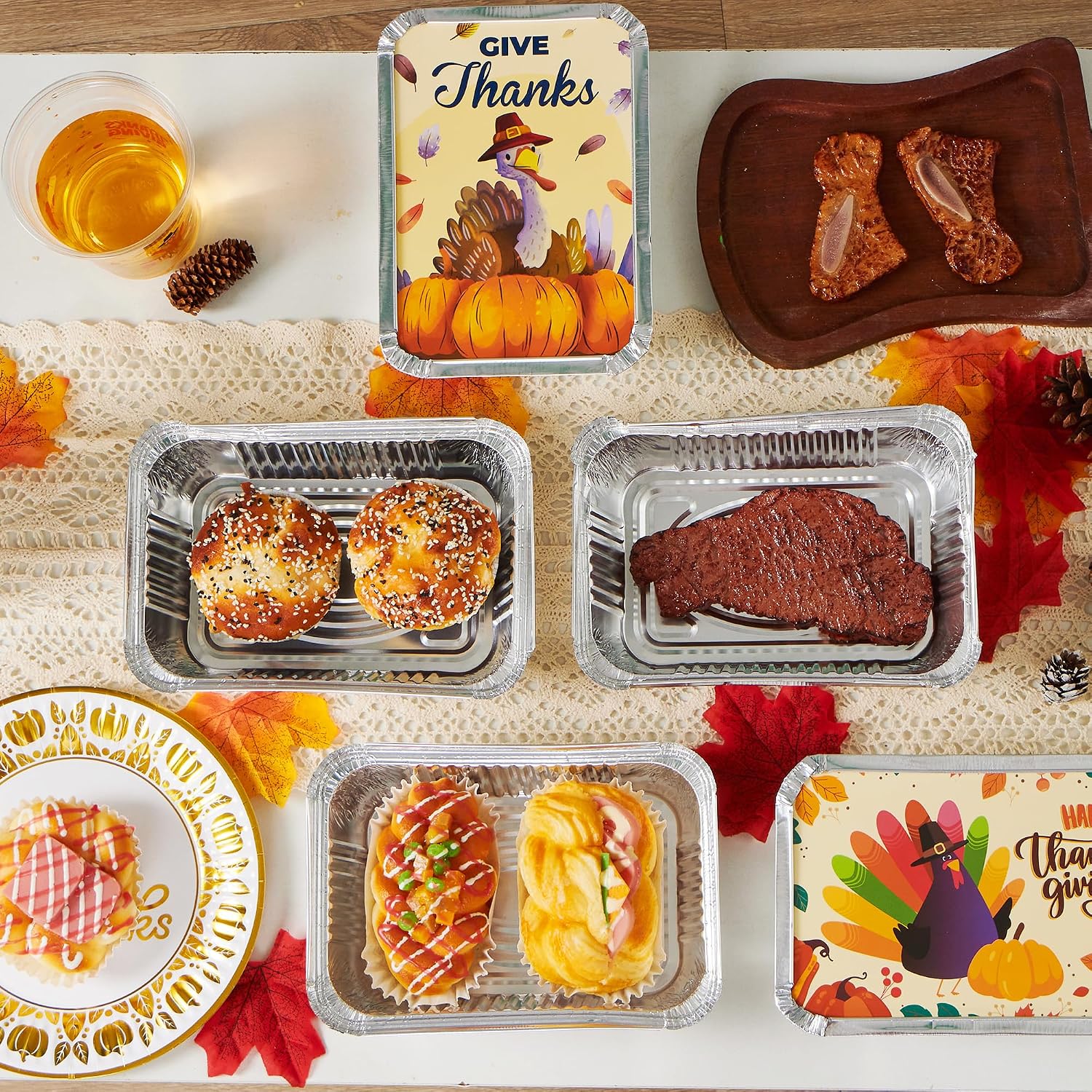 JOYIN 24Pcs Thanksgiving Leftover Containers with Lids, Fall Festive To Go Food Containers, Thanksgiving Tin Foil Containers for Party Leftovers & To-Go Meals, Thanksgiving Party Disposable Containers