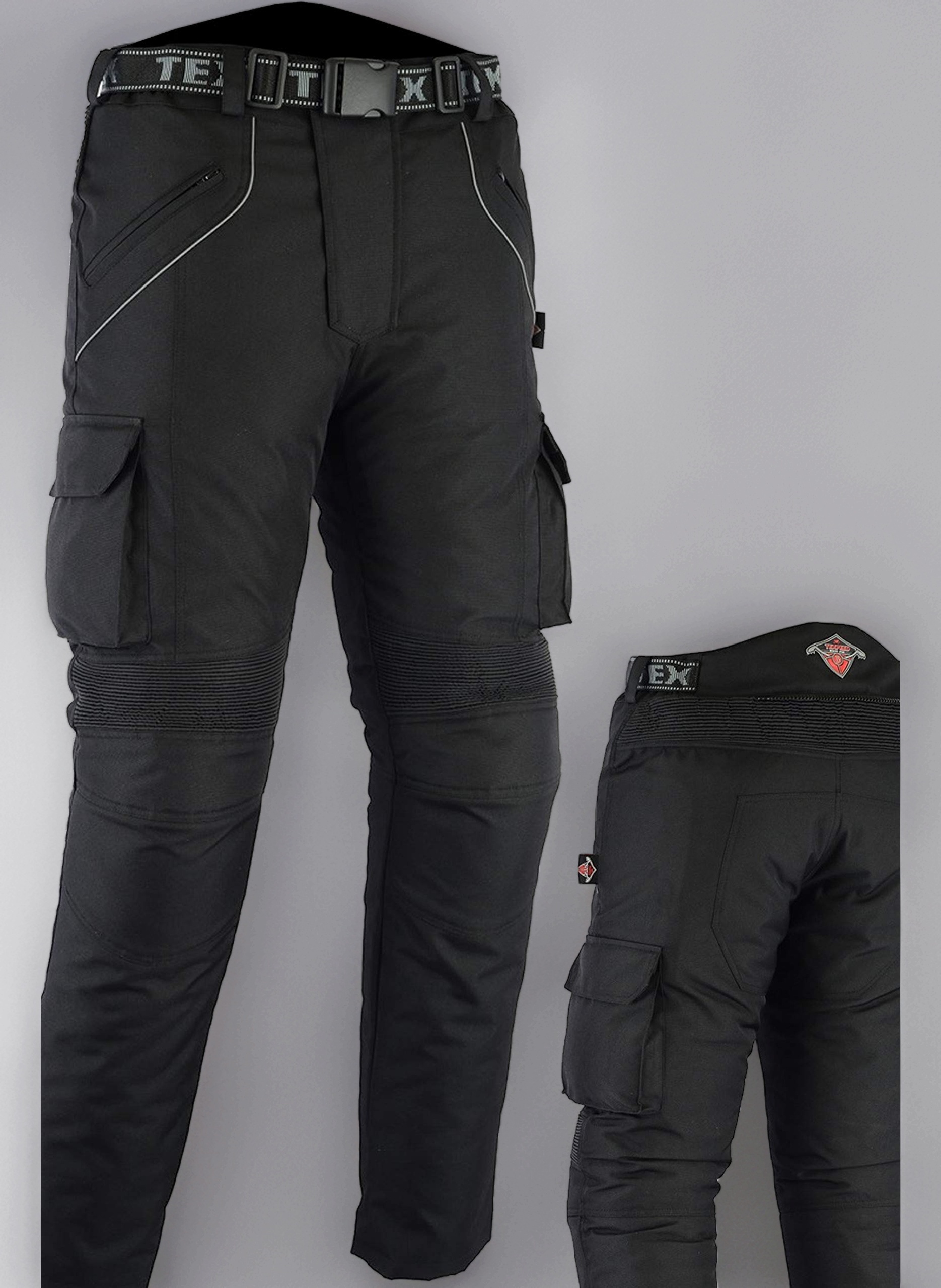 Texpeed All Black Waterproof Armoured Motorcycle/Motorbike Trousers - Huge Size Range
