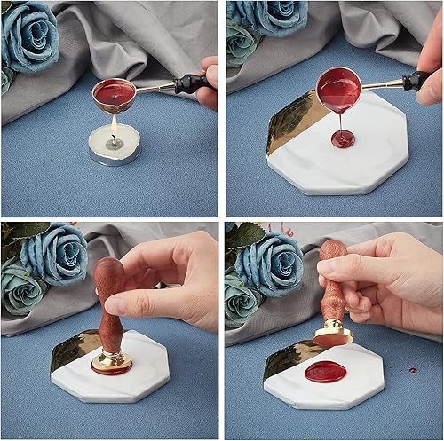 Miniatura 6 de CRASPIRE Sello de cera de iris con diseño de flores, vintage, sello de madera ovalado, retro, cabeza de latón extraíble para invitaciones de boda,