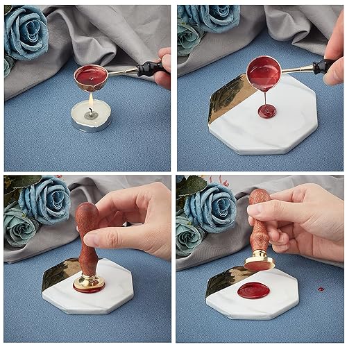 Miniatura 4 de CRASPIRE Sello de cera para taza de café, sellos de cera de sellado vintage, sello ovalado extraíble de latón con mango de madera para invitaciones