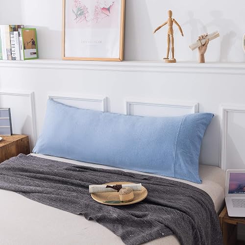 H HOUSEHOLD 100% Jersey Knit Cotton Body Size Pillowcases Set of 1, Super Soft Breathable Pillow Cases for Sleeping, Envelope Closure, Stretchy T-Shirt Fabric (Beige Blue, Body Size Pillowcase)