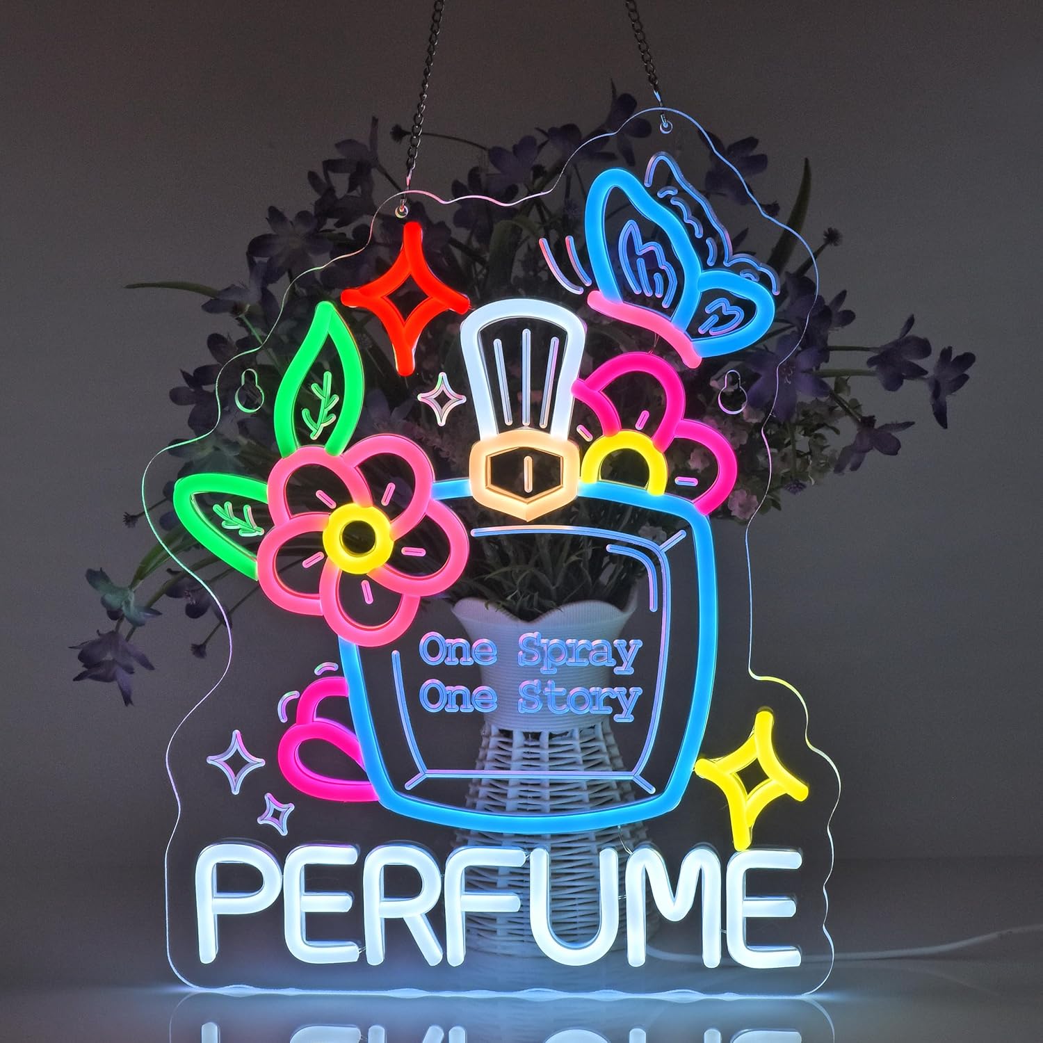 Perfume Neon Sign, Neon Lights Hanging Wall Art Decoration for Perfume Shop Scent Vintage Gift Store Dining Living Bedroom Home Decor, USB Powered Ultra Bright Dimmable, 15.75 * 12.2 inches