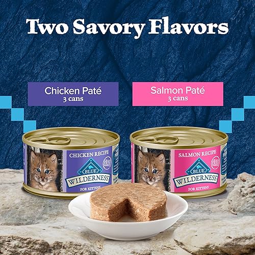 Miniatura 3 de Blue Buffalo Wilderness Kitten Food, paté de comida húmeda para gatos con alto contenido de proteínas y sin granos, recetas de pollo y salmón, latas