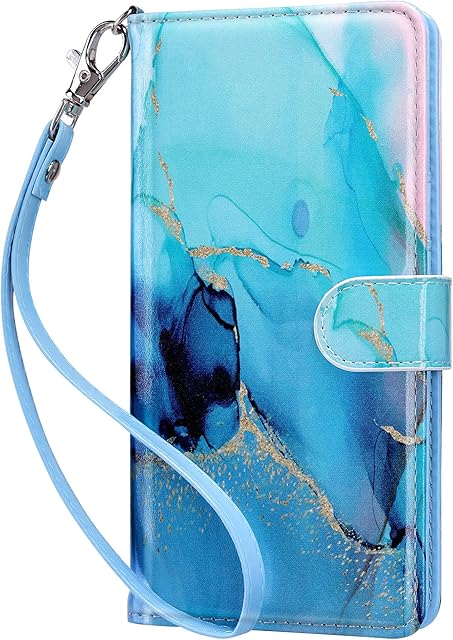 ULAK for Samsung S20 FE Case Wallet Flip Case with Card Holder PU Leather + TPU Bumper Stand Cover Kickstand Full Protective Phone Case for Samsung Galaxy S20 FE 6.5 inch - Marble Blue