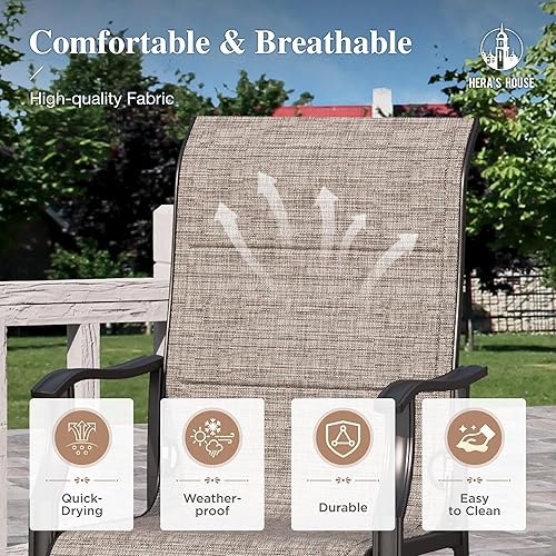 Miniatura 3 de HERA'S HOUSE Silla de comedor prémium para patio, silla de exterior resistente a la corrosión con asiento acolchado de textileno, soporta hasta 350