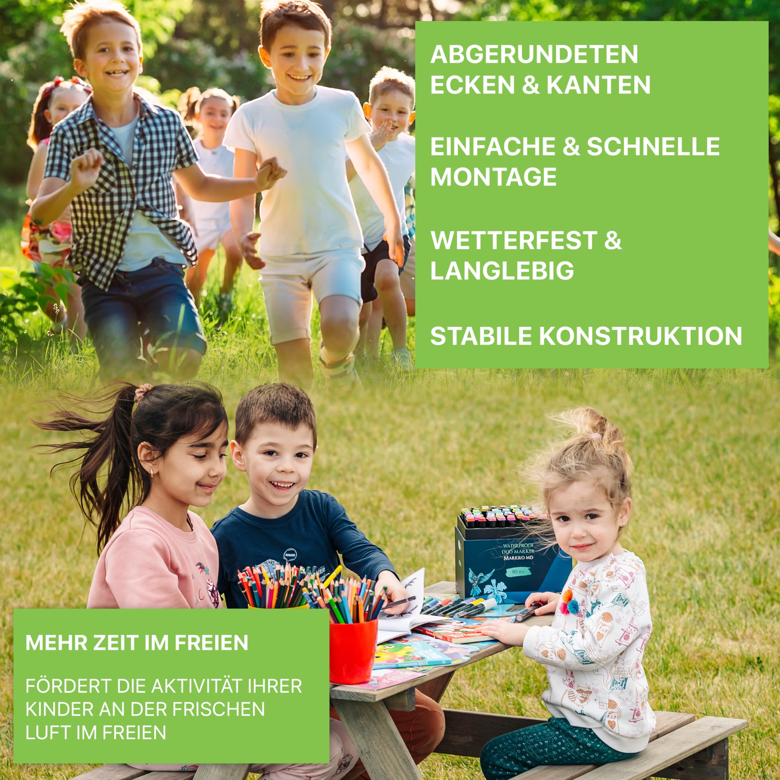 ITA Kinder Sitzgarnitur aus Holz, Picknicktisch mit 2 Bänken für Kinder ab 3 Jahren, Indoor & Outdoor, FSC-Zertifiziert, Made in EU, Braun