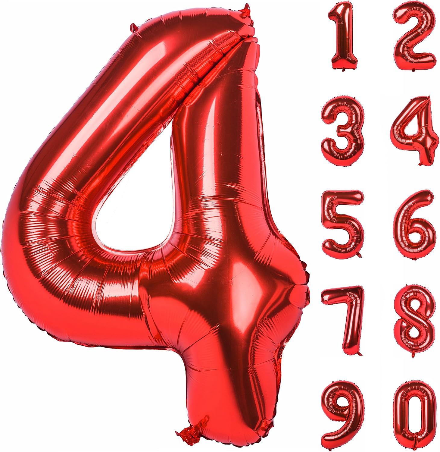 40 Inch Red Number 4 Balloon Giant Helium Polyester Film Digit 4 | Four Birthday Girl Boy Self Inflating For Anniversary Celebration Baby Shower New Year Engagement Party Decoration