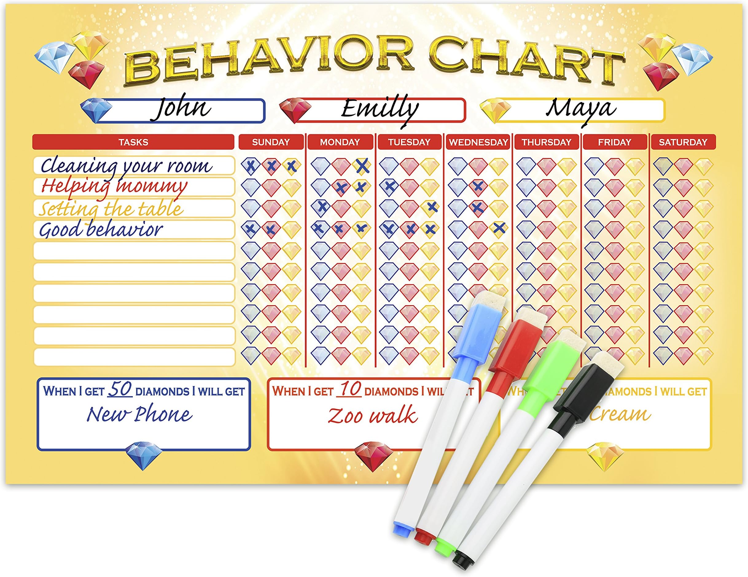Shic Magnetic Dry Erase Behavior Chore Chart with Marker for Kids, 11-Inch x 17-Inch