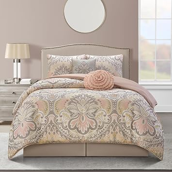 Stratford Park 6-Piece Blush Comforter Set for Girls, California King Size, Elegent Floral Bedding Set, Jacquard Design, Matching Bedskirt, Pillows & Shams