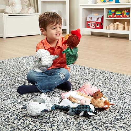 Miniatura 6 de Melissa  Doug Barn Buddies Hand Puppets juego de 6 vaca oveja caballo pato pollo cerdo