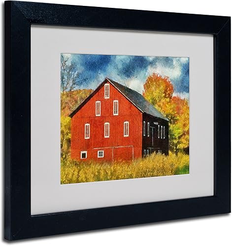 Marca Fine Art Red Barnen otoño Matted enmarcado arte de Lois Bryan con marco negro