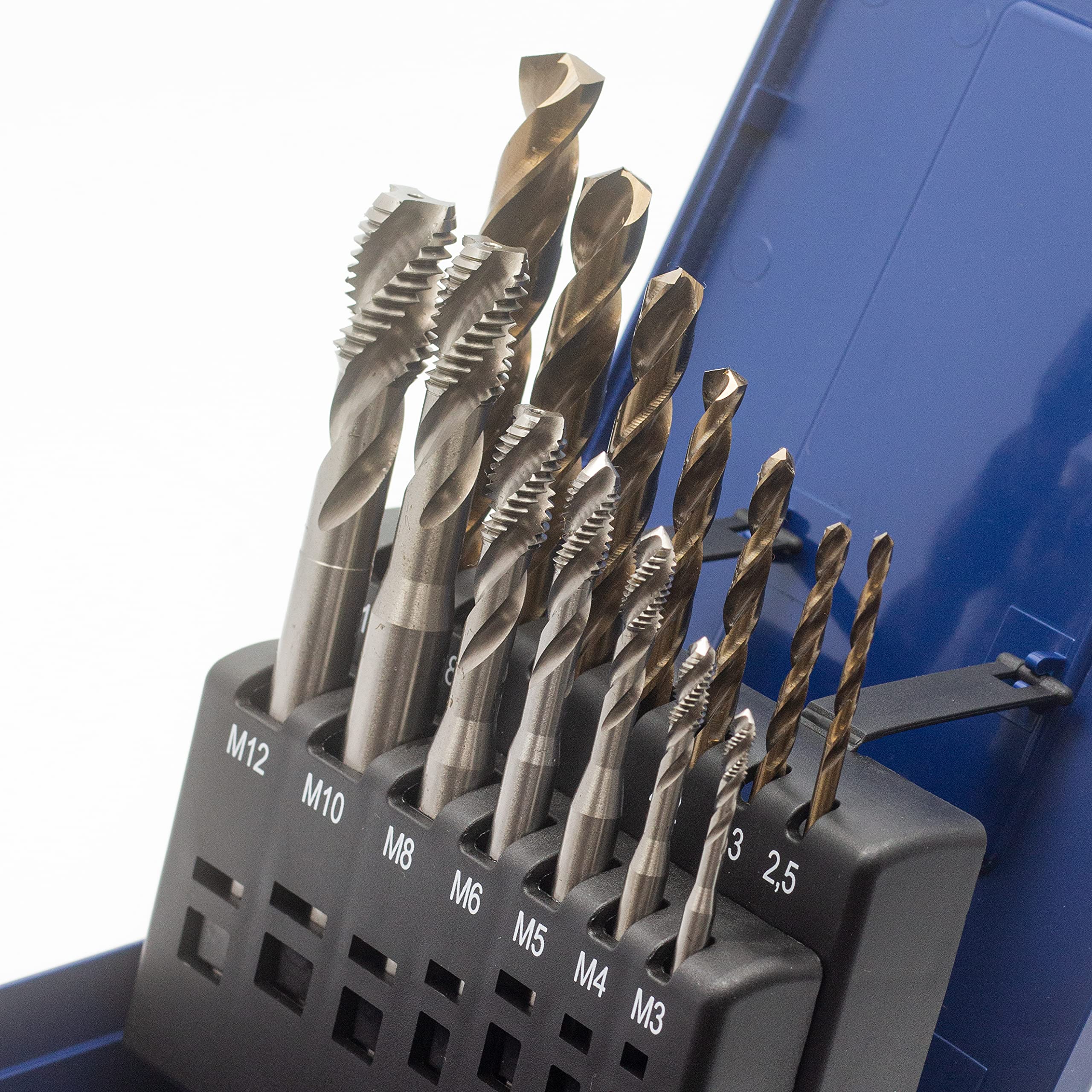 Lot de 14 tarauds pour machine à trou borgné M3, M4, M5, M6, M8, M10, M12 HSSE-Co5