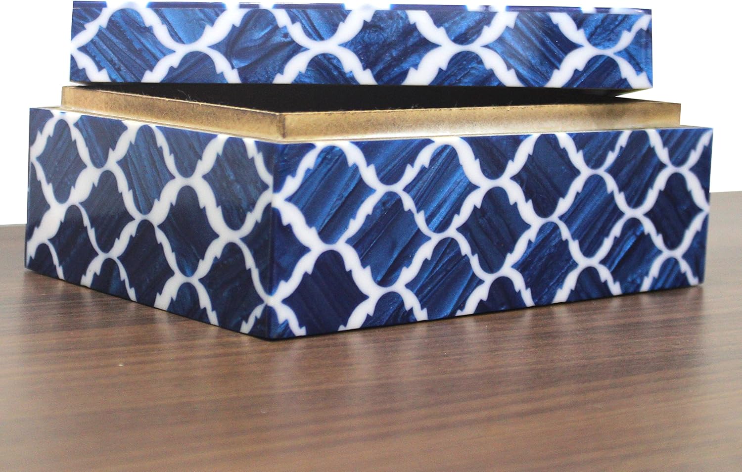 Moroccan Pattern Designer Resin Box Royal Home Decorative Handmade Storage Box Rectangle Modern Art , 7 X 3 X 5 inches , Blue & White : Home & Kitchen