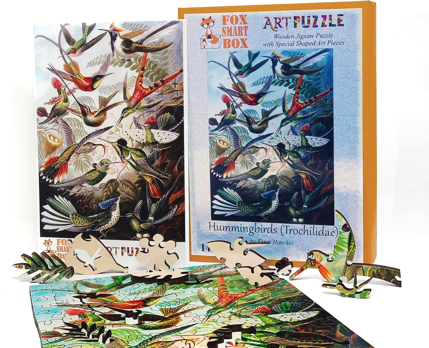 Large Format Wooden Puzzle for Adults and Seniors - Large Pieces Puzzle - Uniquely Shaped Pieces - Made in The USA by FoxSmartBox - 145 Pieces - Hummingbirds
