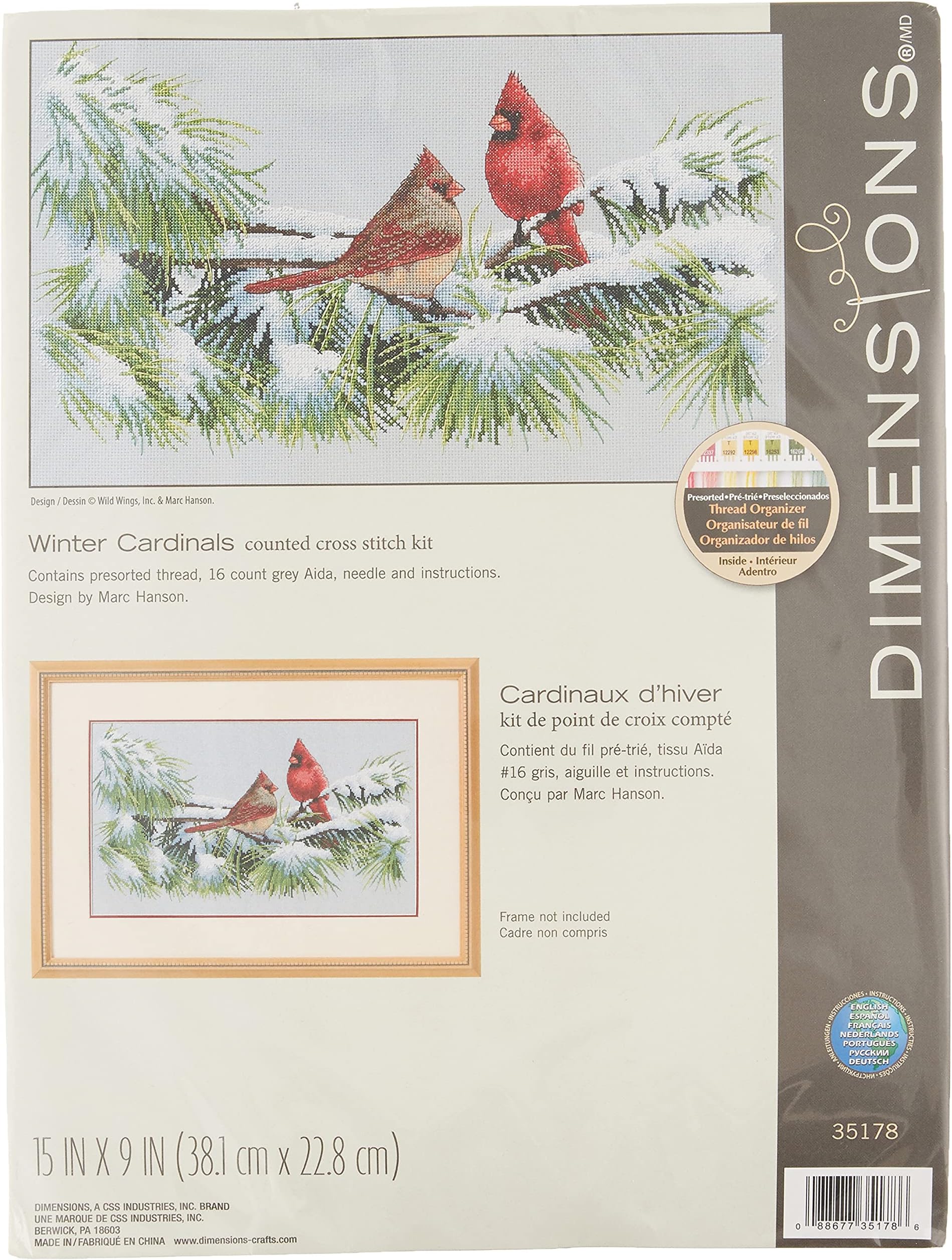Dimensions 'Winter Cardinals' Counted Cross Stitch Kit, 16 Count Dove Grey Aida, 15" X 9"