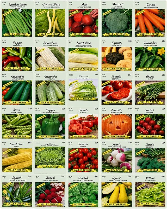30 Packs of Deluxe Valley Greene Heirloom Vegetable Garden Seeds Non-GMO(Guaranteed 30 Different Varieties as Listed)