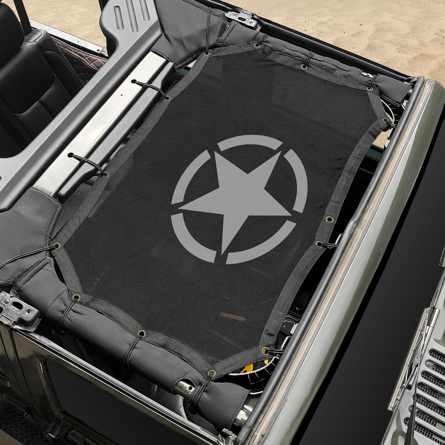 JK Sunshade Mesh Top Sun Shade Top for Jeep Wrangler Accessories Bikini Top Compatible with Jeep Wrangler, JK JKU 2007-2018 4 Door-Blocks UV Wind Noise Star (2/4Door-Star)