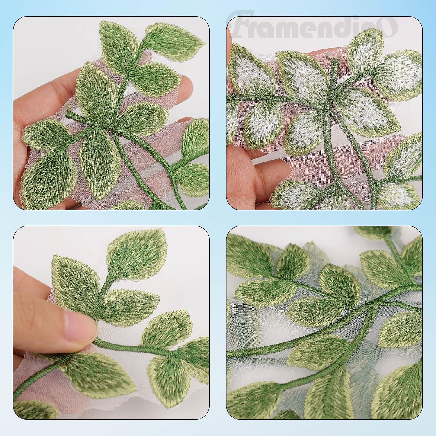Framendino, 4 Pack Green Forest Leaves Vine Patches Leaf Pattern Appliques Lace Trims Embroidery Embellishment for DIY Cloth Decoration Costume Craft