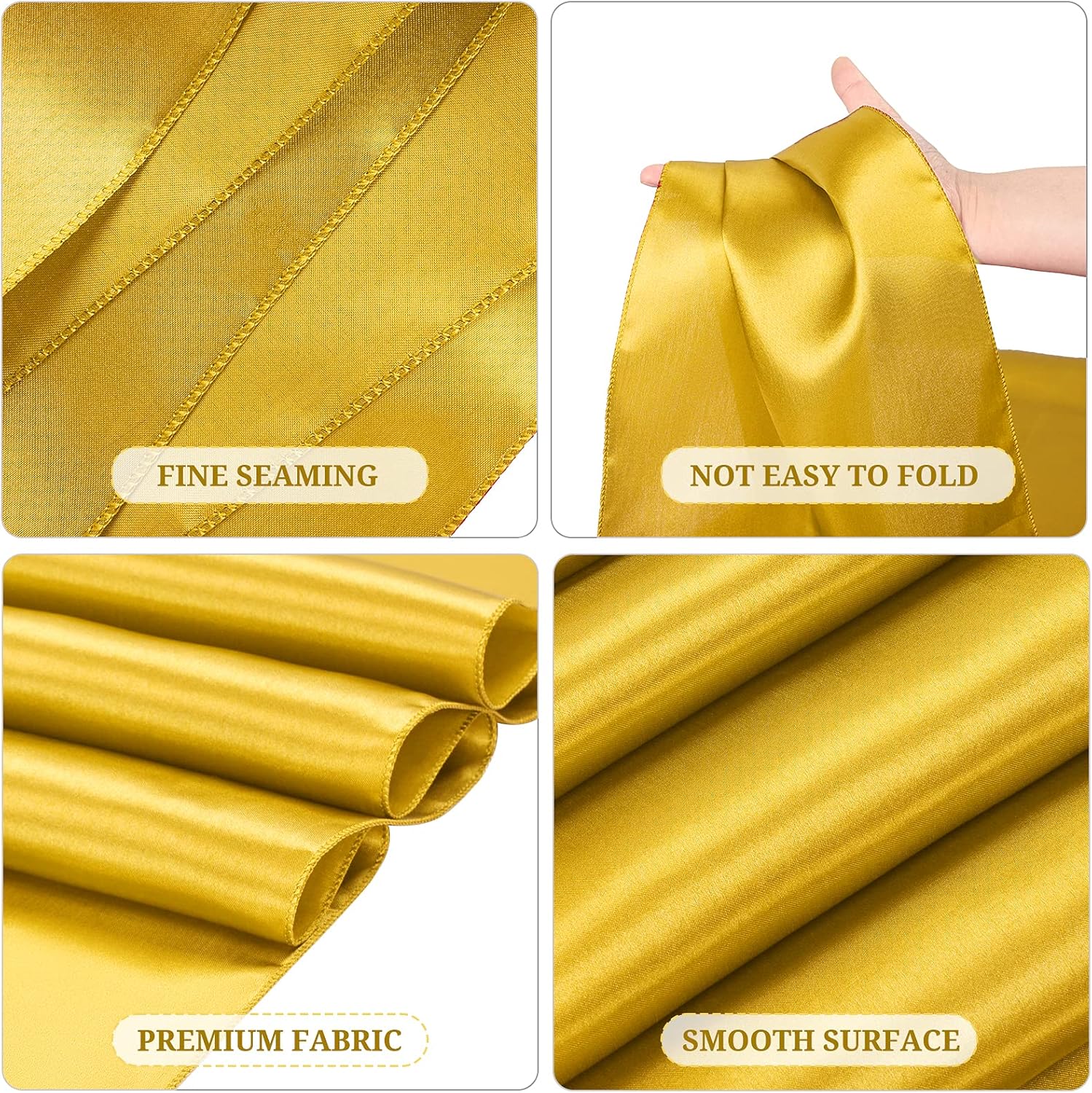 Pesonlook 15 Pack Gold Satin Table Runners 12 x 108 Inch Long Table Runners for Rectangle Round Tables, Smooth Satin Table Runner for Wedding, Birthday Party Banquets Decoration
