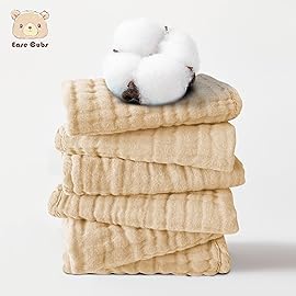 Ease Cubs 12 Pack Muslin Washcloths for Baby - 100% Cotton Baby Wash Cloths for or Baby Face Body Comfy and Soft for Newborn Infants Kids Girls and Boys - 12x12 - Brown